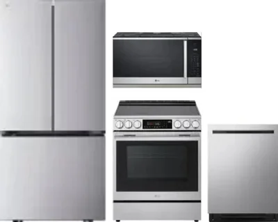 4 Piece Package Includes Refrigerator, Range, Microwave And Dishwasher