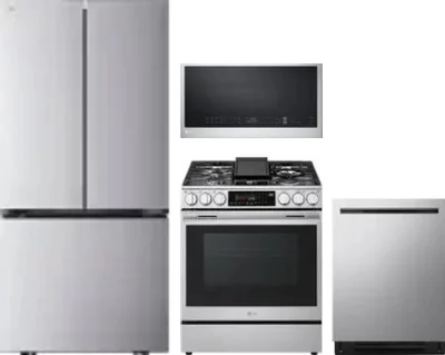 4 Piece Package Includes Refrigerator, Range, Microwave And Dishwasher
