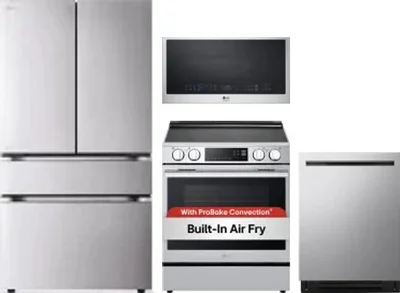 4 Piece Package Includes Refrigerator, Range, Microwave And Dishwasher
