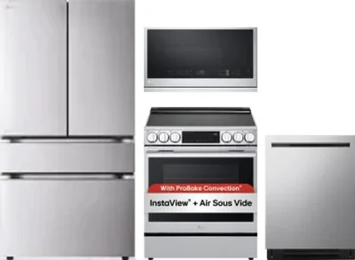 4 Piece Package Includes Refrigerator, Range, Microwave And Dishwasher