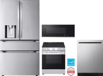 4 Piece Package Includes Refrigerator, Range, Microwave And Dishwasher