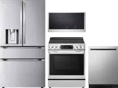 4 Piece Package Includes Refrigerator, Range, Microwave And Dishwasher