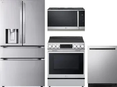 4 Piece Package Includes Refrigerator, Range, Microwave And Dishwasher