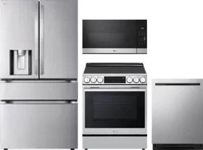 4 Piece Package Includes Refrigerator, Range, Microwave And Dishwasher