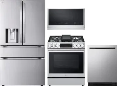 4 Piece Package Includes Refrigerator, Range, Microwave And Dishwasher