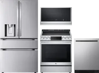 4 Piece Package Includes Refrigerator, Range, Microwave And Dishwasher
