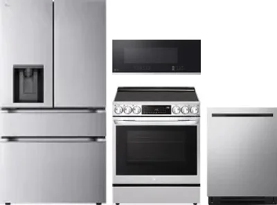 4 Piece Package Includes Refrigerator, Range, Microwave And Dishwasher