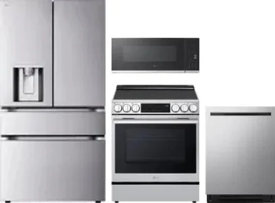 4 Piece Package Includes Refrigerator, Range, Microwave And Dishwasher