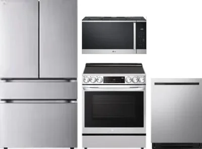 4 Piece Package Includes Refrigerator, Range, Microwave And Dishwasher