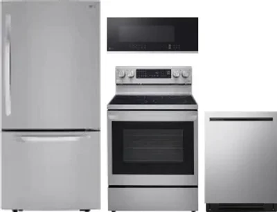 4 Piece Package Includes Refrigerator, Range, Microwave And Dishwasher
