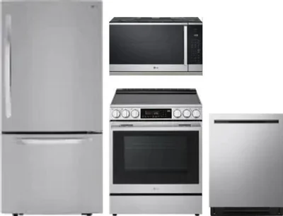 4 Piece Package Includes Refrigerator, Range, Microwave And Dishwasher