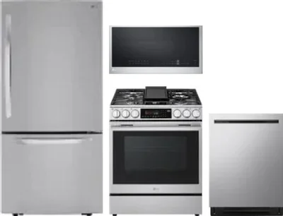 4 Piece Package Includes Refrigerator, Range, Microwave And Dishwasher