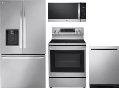 4 Piece Package Includes Refrigerator, Range, Microwave And Dishwasher