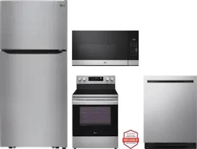 4 Piece Package Includes Refrigerator, Range, Microwave And Dishwasher