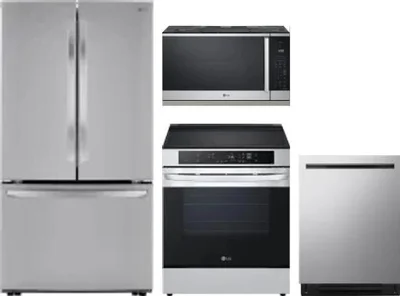 4 Piece Package Includes Refrigerator, Range, Microwave And Dishwasher