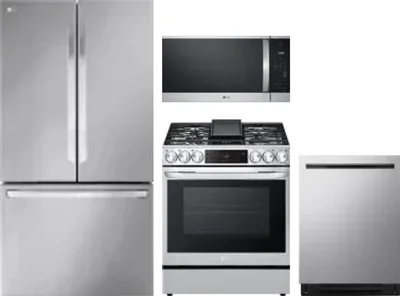 4 Piece Package Includes Refrigerator, Range, Microwave And Dishwasher