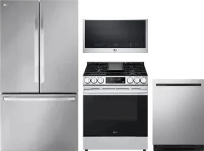 4 Piece Package Includes Refrigerator, Range, Microwave And Dishwasher