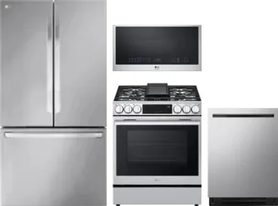 4 Piece Package Includes Refrigerator, Range, Microwave And Dishwasher