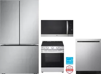 4 Piece Package Includes Refrigerator, Range, Microwave And Dishwasher