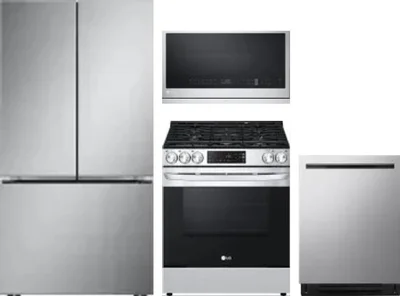 4 Piece Package Includes Refrigerator, Range, Microwave And Dishwasher