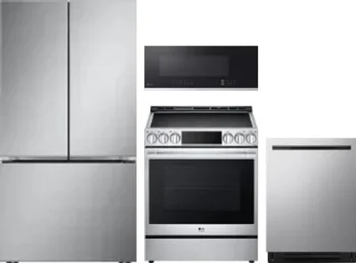 4 Piece Package Includes Refrigerator, Range, Microwave And Dishwasher