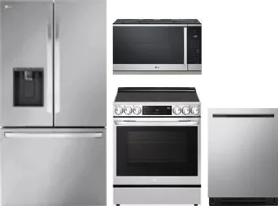 4 Piece Package Includes Refrigerator, Range, Microwave And Dishwasher