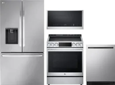 4 Piece Package Includes Refrigerator, Range, Microwave And Dishwasher