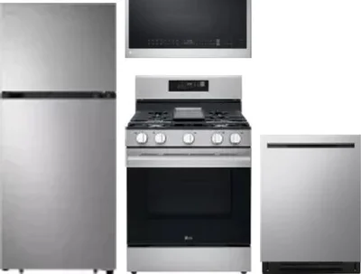 4 Piece Package Includes Refrigerator, Range, Microwave And Dishwasher