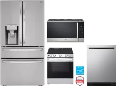 4 Piece Package Includes Refrigerator, Range, Microwave And Dishwasher