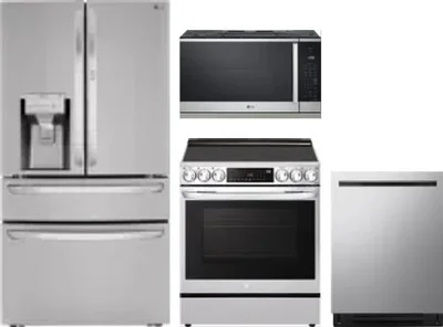 4 Piece Package Includes Refrigerator, Range, Microwave And Dishwasher