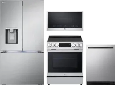 4 Piece Package Includes Refrigerator, Range, Microwave And Dishwasher