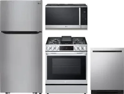 4 Piece Package Includes Refrigerator, Range, Microwave And Dishwasher