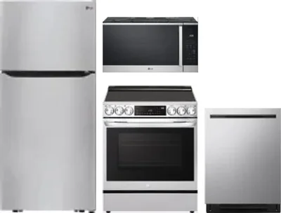 4 Piece Package Includes Refrigerator, Range, Microwave And Dishwasher