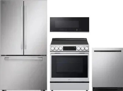 4 Piece Package Includes Refrigerator, Range, Microwave And Dishwasher