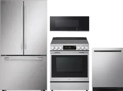 4 Piece Package Includes Refrigerator, Range, Microwave And Dishwasher