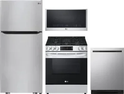 4 Piece Package Includes Refrigerator, Range, Microwave And Dishwasher