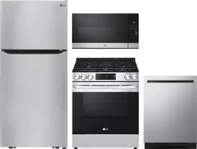 4 Piece Package Includes Refrigerator, Range, Microwave And Dishwasher