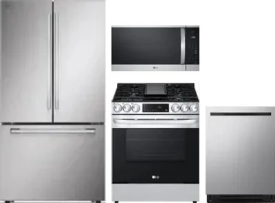 4 Piece Package Includes Refrigerator, Range, Microwave And Dishwasher