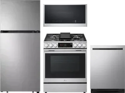 4 Piece Package Includes Refrigerator, Range, Microwave And Dishwasher