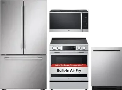 4 Piece Package Includes Refrigerator, Range, Microwave And Dishwasher