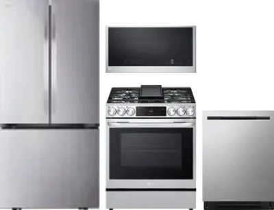 4 Piece Package Includes Refrigerator, Range, Microwave And Dishwasher