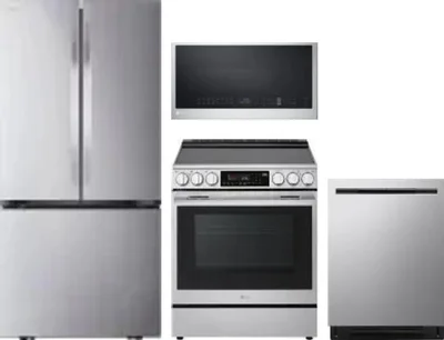 4 Piece Package Includes Refrigerator, Range, Microwave And Dishwasher