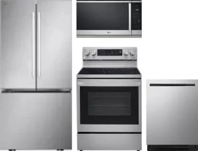 4 Piece Package Includes Refrigerator, Range, Microwave And Dishwasher