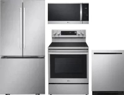4 Piece Package Includes Refrigerator, Range, Microwave And Dishwasher