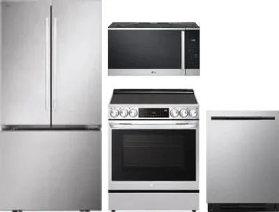 4 Piece Package Includes Refrigerator, Range, Microwave And Dishwasher