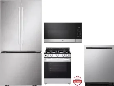 4 Piece Package Includes Refrigerator, Range, Microwave And Dishwasher
