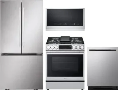 4 Piece Package Includes Refrigerator, Range, Microwave And Dishwasher