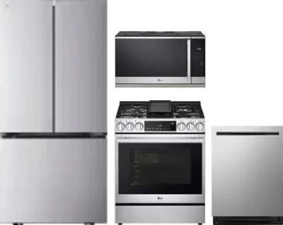 4 Piece Package Includes Refrigerator, Range, Microwave And Dishwasher