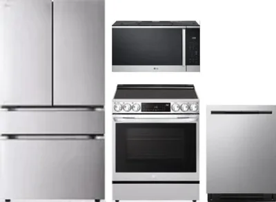 4 Piece Package Includes Refrigerator, Range, Microwave And Dishwasher