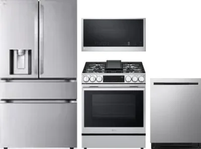 4 Piece Package Includes Refrigerator, Range, Microwave And Dishwasher
